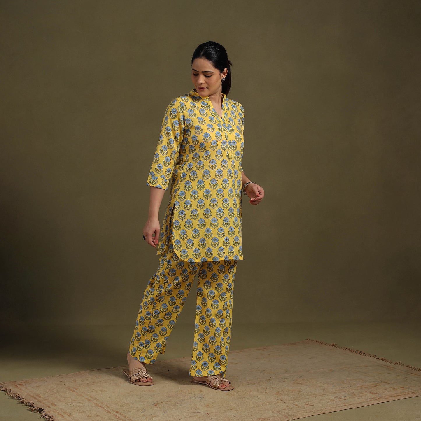 Yellow Cotton Sanganeri Block Print Co-Ord Set