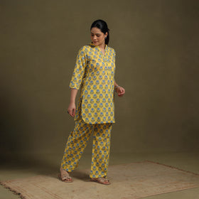 Yellow Cotton Sanganeri Block Print Co-Ord Set