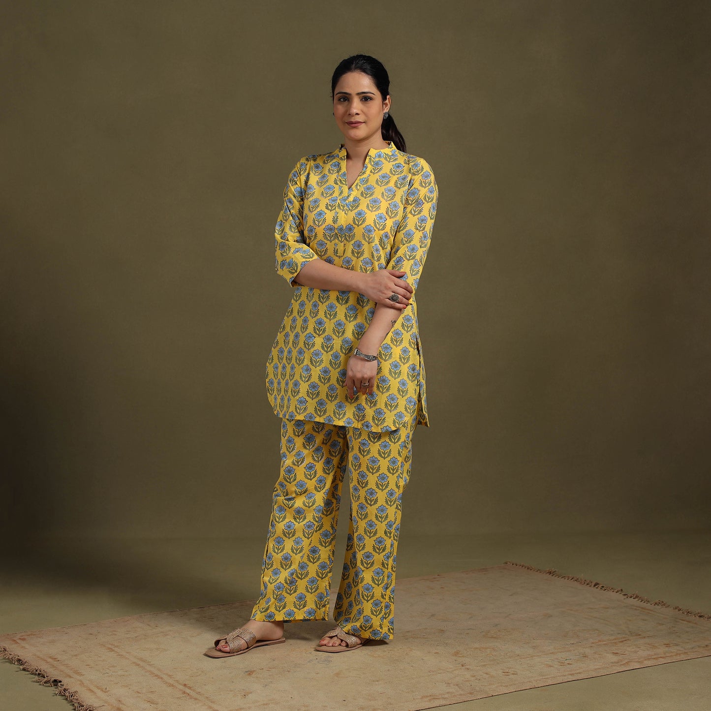 Yellow Cotton Sanganeri Block Print Co-Ord Set
