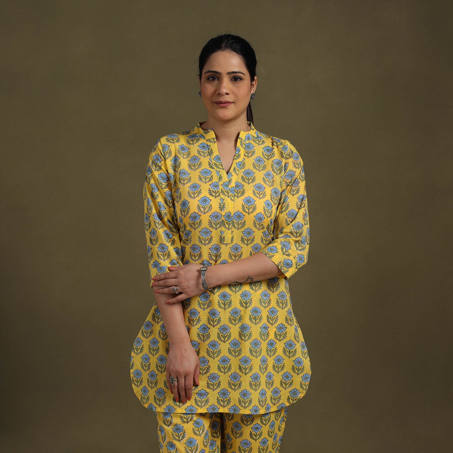Yellow Cotton Sanganeri Block Print Co-Ord Set