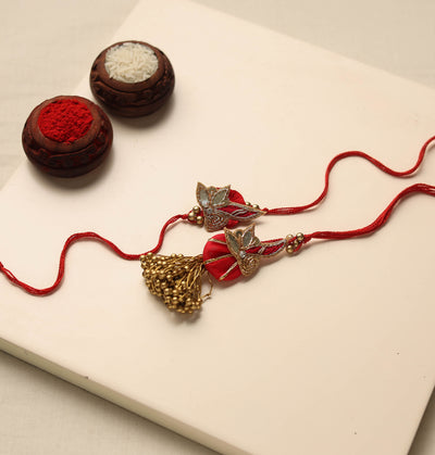 Handmade Gota & Bead Work Rakhi & Lumba Set