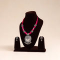 Pink German Silver Thread Beads Necklace Set