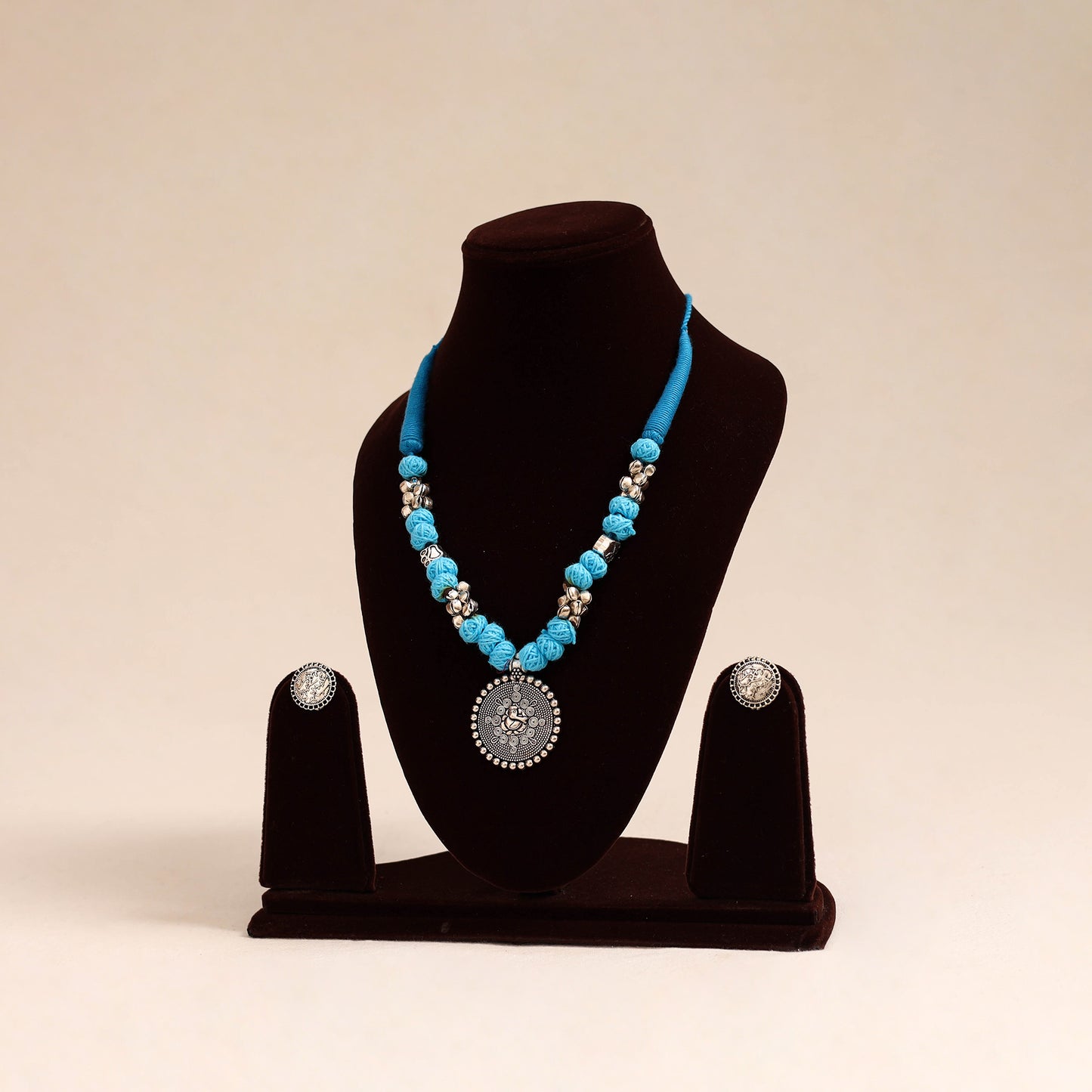 Blue - german silver thread beads necklace set 32