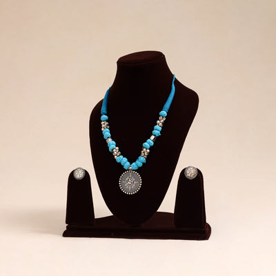 Blue - german silver thread beads necklace set 32