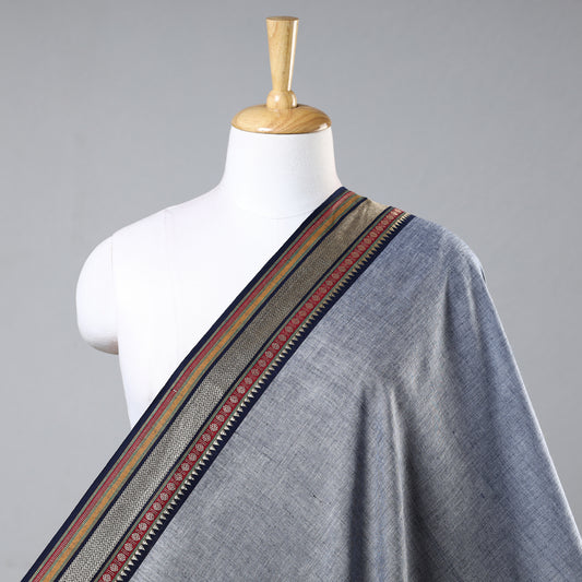 Grey - Prewashed Dharwad Cotton Thread Border Fabric