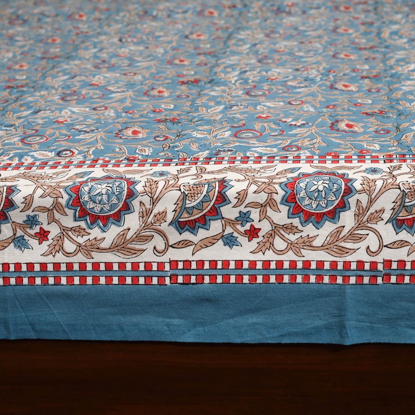 Blue - cotton double sanganeri bed sheet set (108 x 90 in)