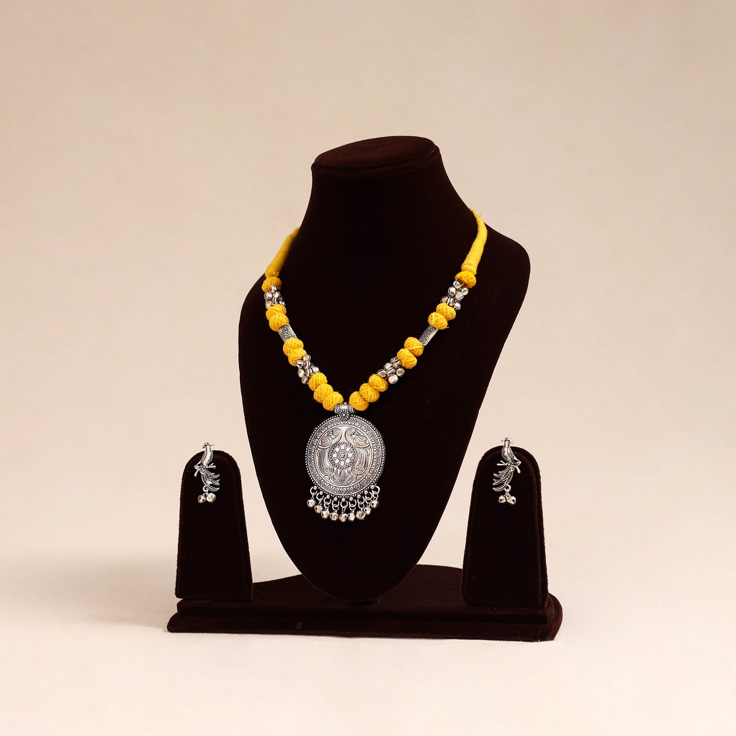 Yellow German Silver Thread Beads Necklace Set