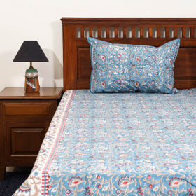 Blue - cotton double sanganeri bed sheet set (108 x 90 in)