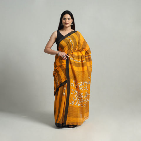 Orange - Handloom Cotton Bengal Kantha Embroidery Saree 02