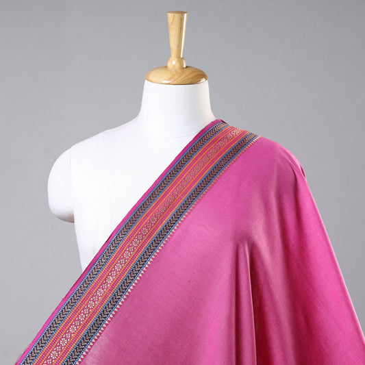 Pink - Prewashed Dharwad Cotton Thread Border Fabric