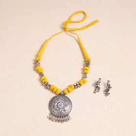 Yellow German Silver Thread Beads Necklace Set