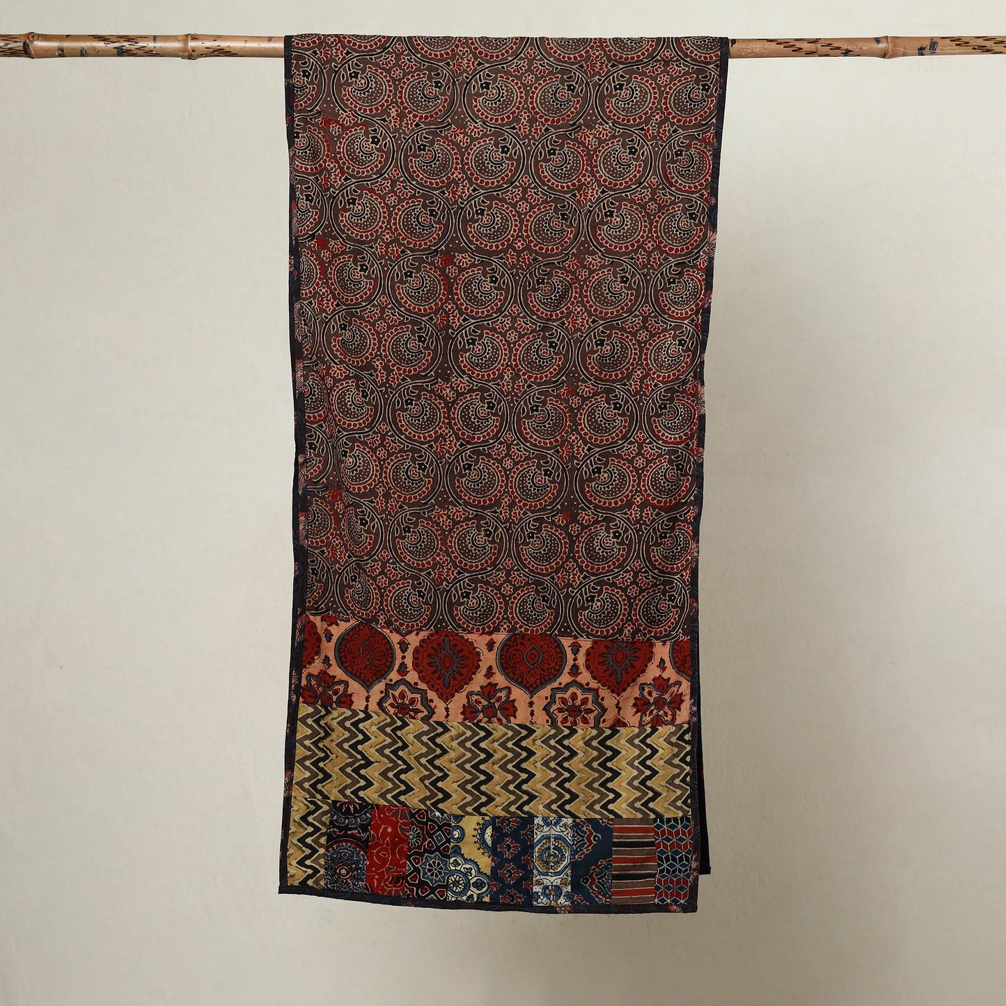 Brown - Ajrakh Block Printed Patchwork Cotton Stole