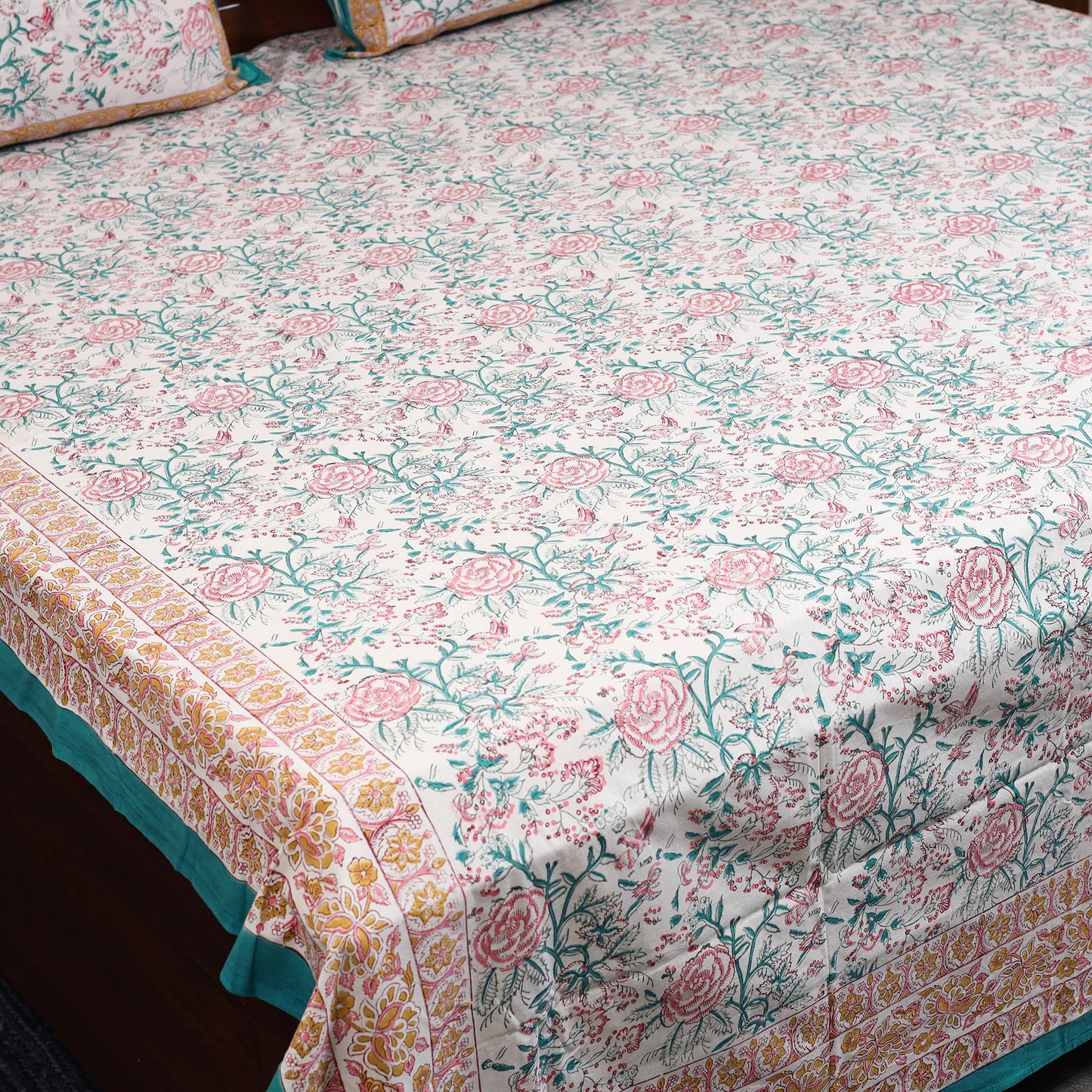 White - cotton double sanganeri bed sheet set (108 x 90 in)