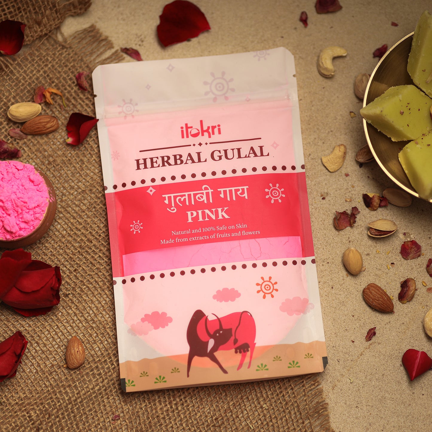 गुलाबी गाय ~ Pink Organic and Herbal Holi Color / Gulal (100gm)
