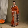 Orange - traditional handloom silk cotton maheshwari saree