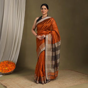 Orange - traditional handloom silk cotton maheshwari saree