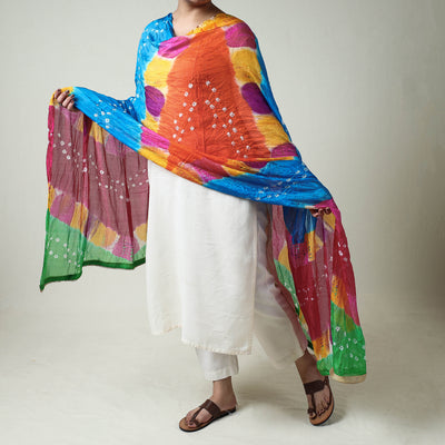 Jaipur Bandhani Tie-Dye Silk Dupatta with Gota Patti