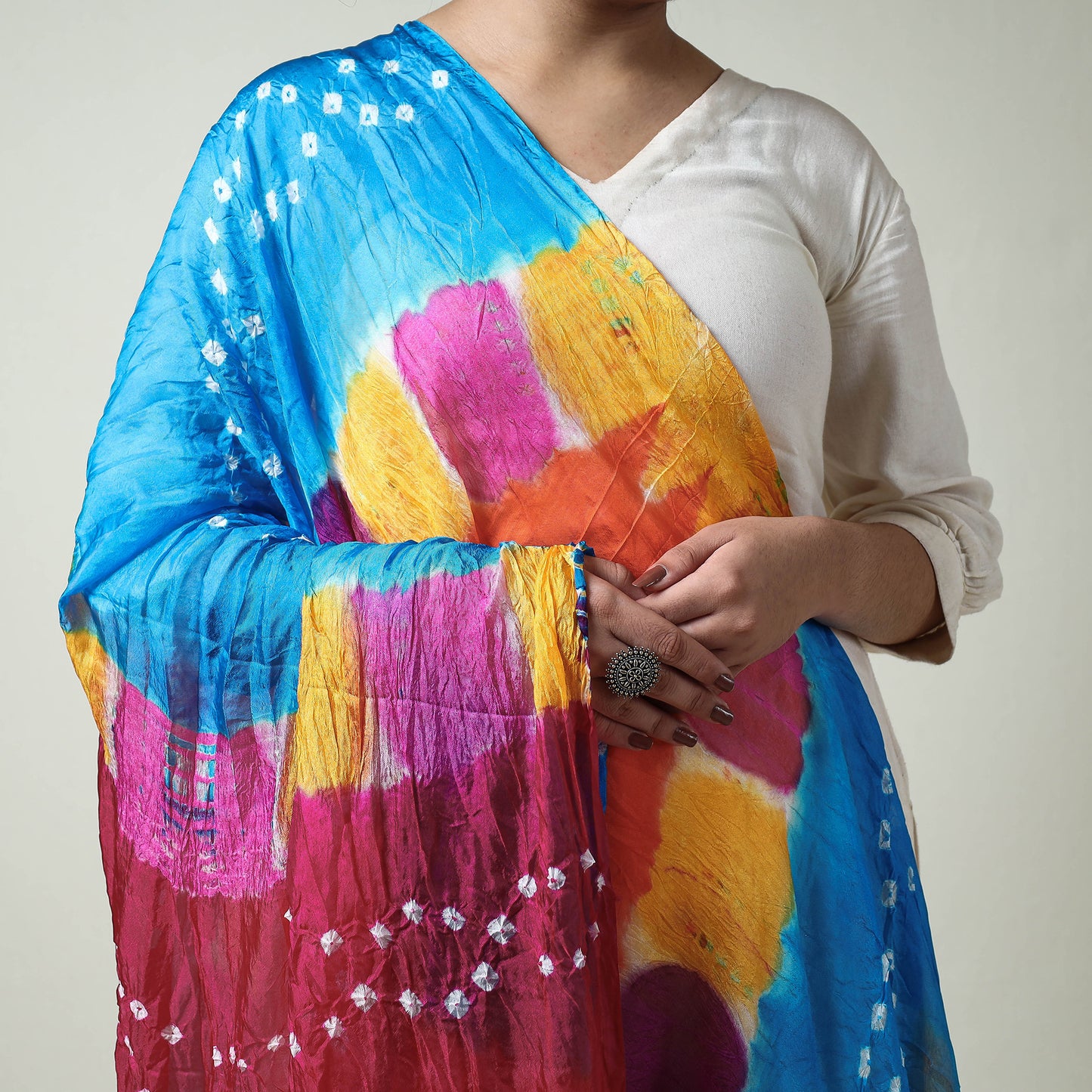 Jaipur Bandhani Tie-Dye Silk Dupatta with Gota Patti