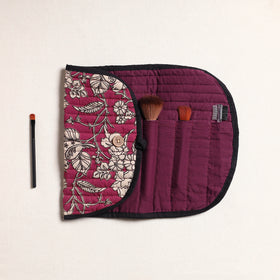  Kalamkari Fabric Multipurpose Segmented Make-up Brush Wrap Pouch/Case 