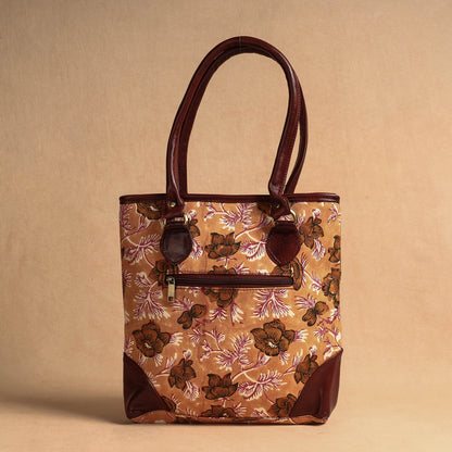 Brown - Handcrafted Sanganeri Printed Leather Shoulder Bag