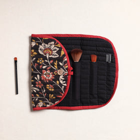  Kalamkari Fabric Multipurpose Segmented Make-up Brush Wrap Pouch/Case 