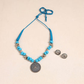 Blue - german silver thread beads necklace set 32
