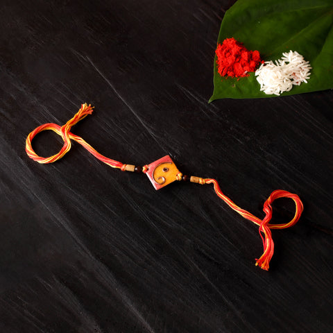 Square Ganesha - Copper Enamel Work Rakhi by Ekibeki 02