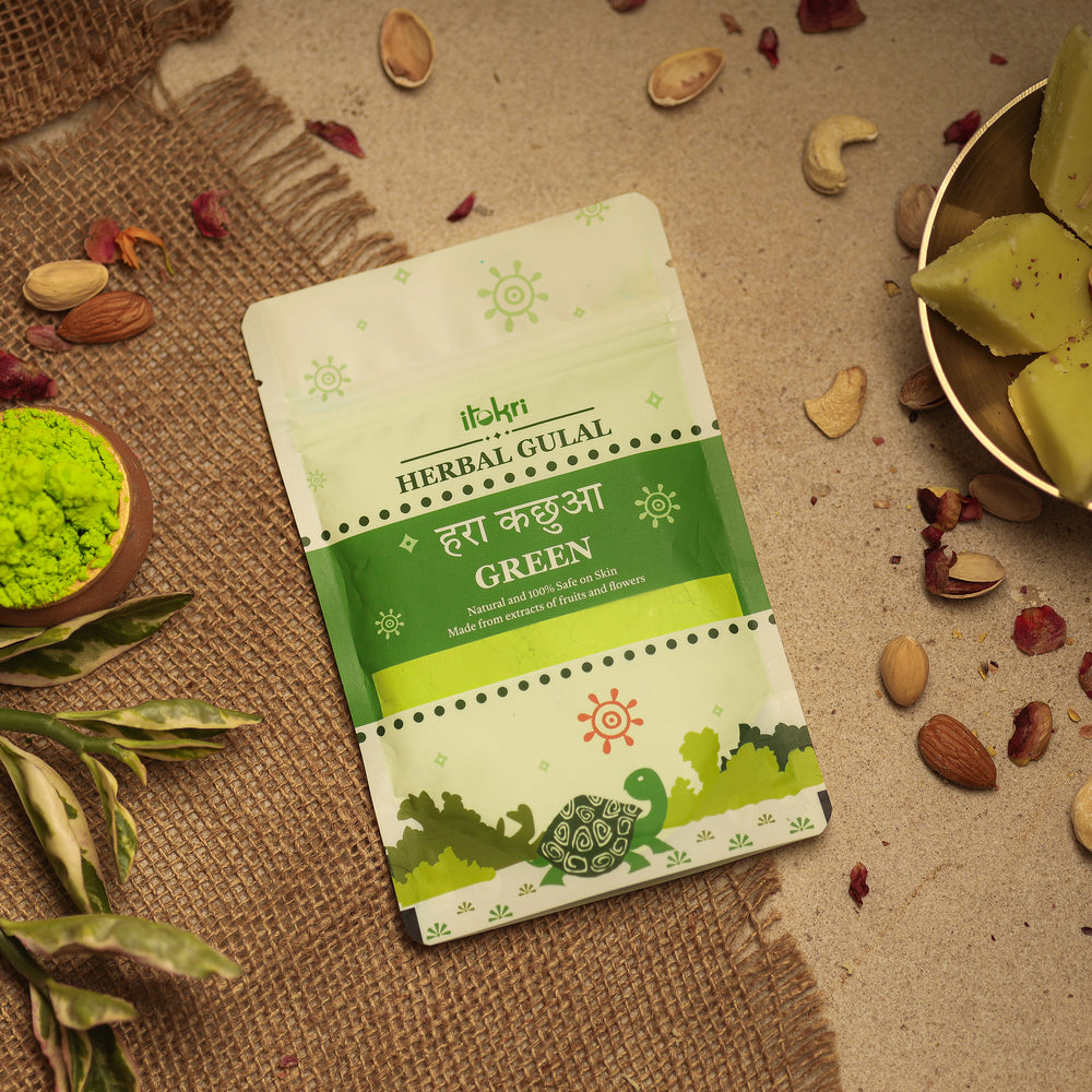 हरा कछुआ ~ Green Organic and Herbal Holi Color / Gulal (50gm)