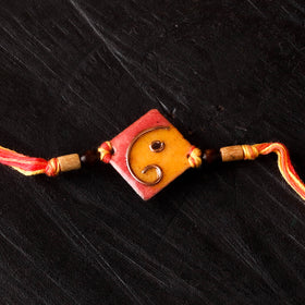 Square Ganesha - Copper Enamel Work Rakhi by Ekibeki 02