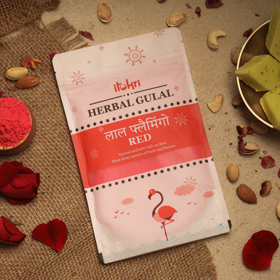 Green - लाल फ्लैमिंगो ~ Red Organic and Herbal Holi Color / Gulal (100gm)