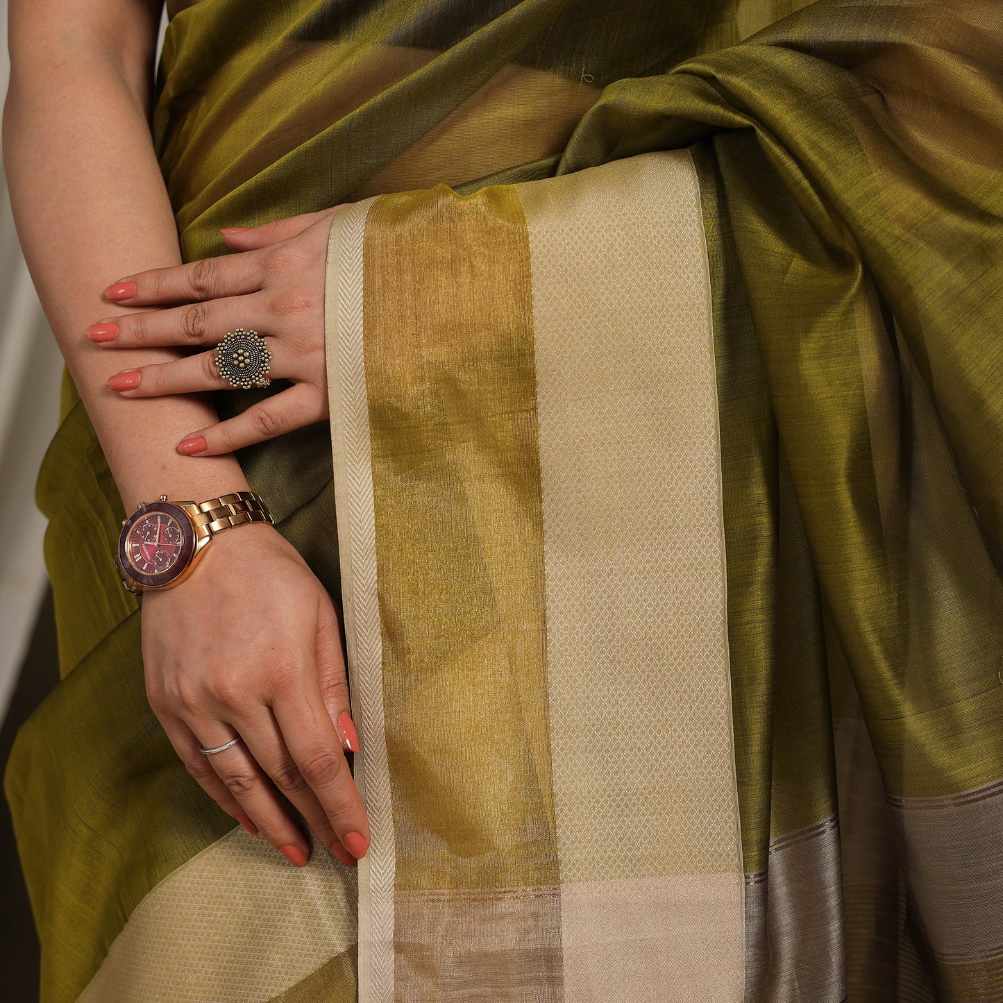 Green - traditional handloom silk cotton maheshwari saree