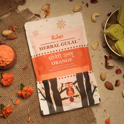 Red - सोनेरी उल्लू ~ Orange Organic and Herbal Holi Color / Gulal (100gm)