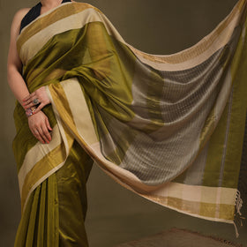 Green - traditional handloom silk cotton maheshwari saree