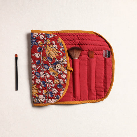  Kalamkari Fabric Multipurpose Segmented Make-up Brush Wrap Pouch/Case 