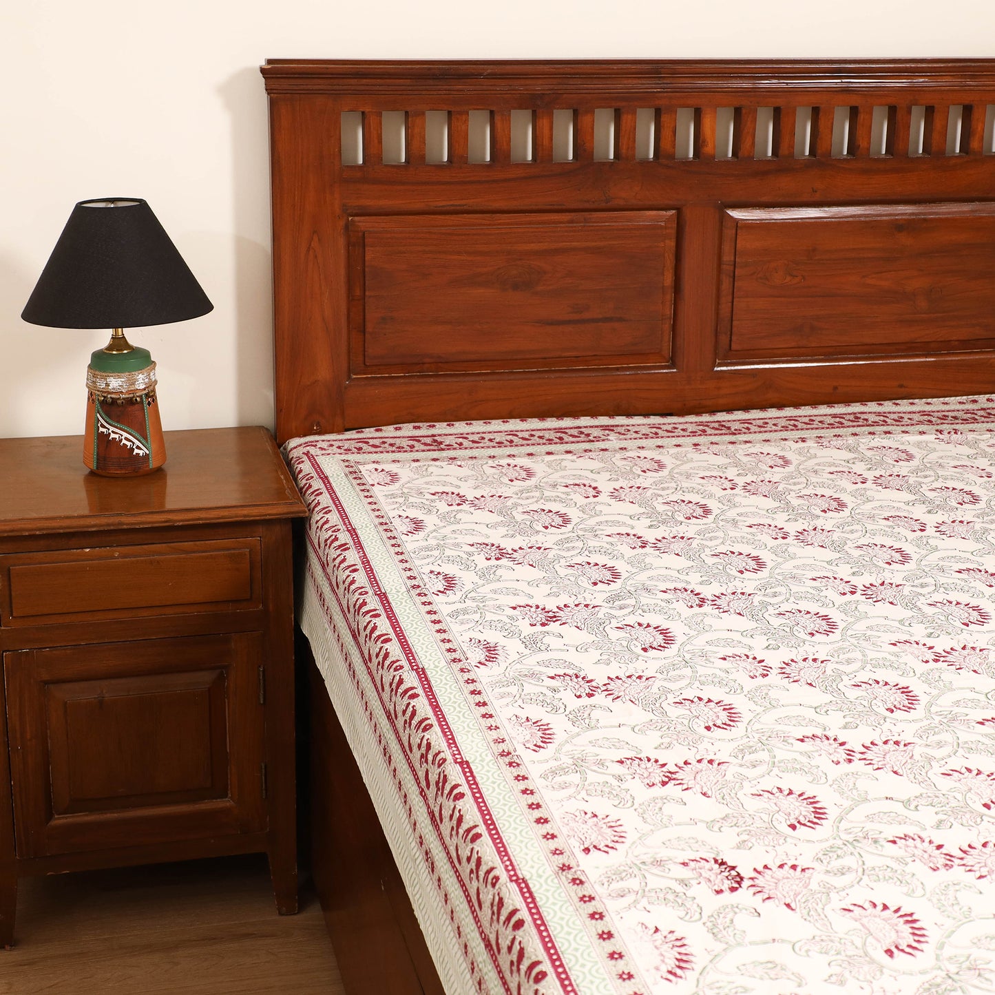 Sanganeri Hand Block Print Cotton Single Bedsheet (90 x 60 in) 60