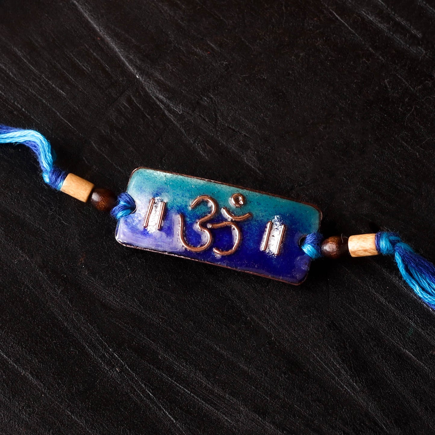 Om Rectangular - Copper Enamel Rakhi by Ekibeki 05