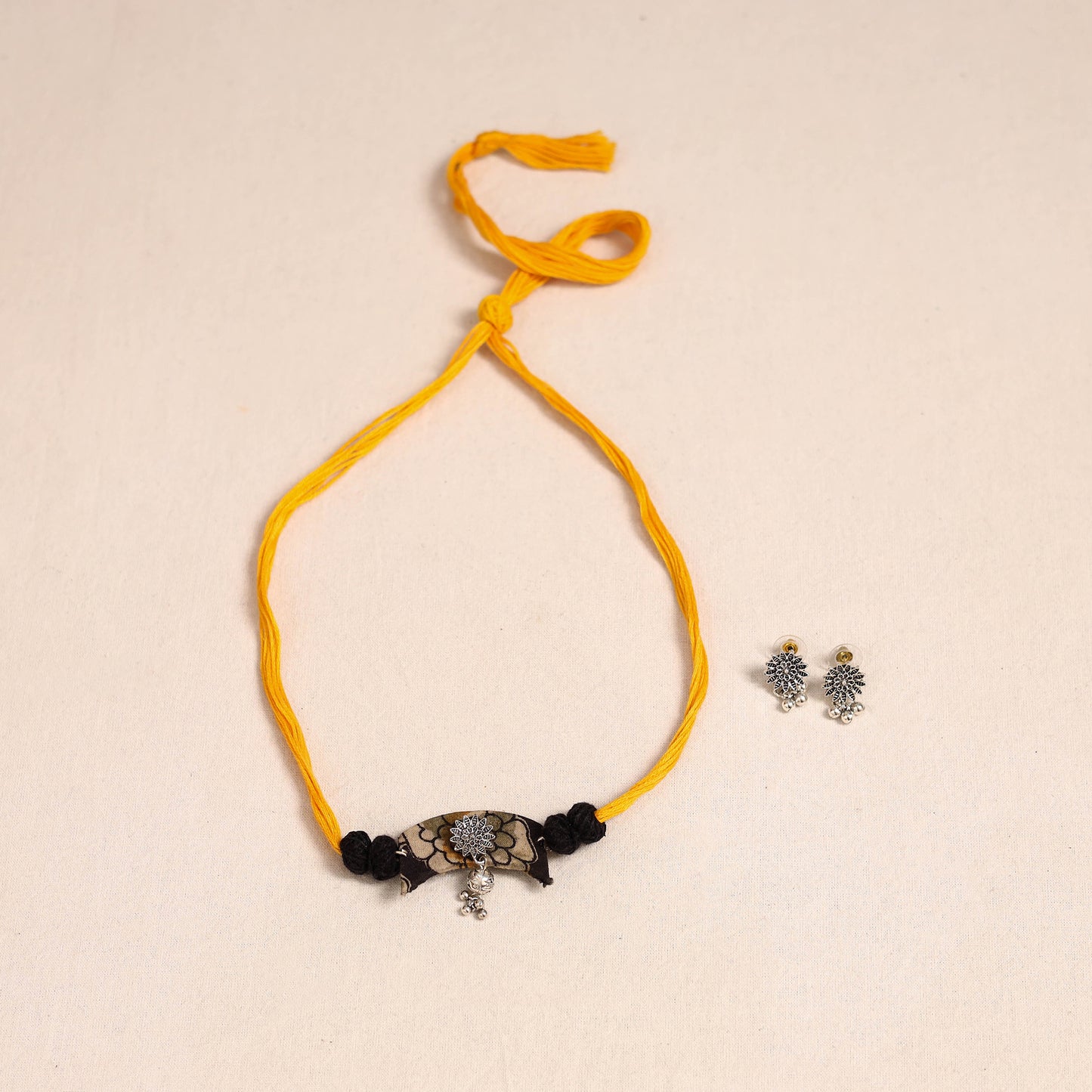 Yellow - german silver fabart necklace set 22 - handcrafted