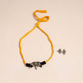 Yellow - german silver fabart necklace set 22 - handcrafted