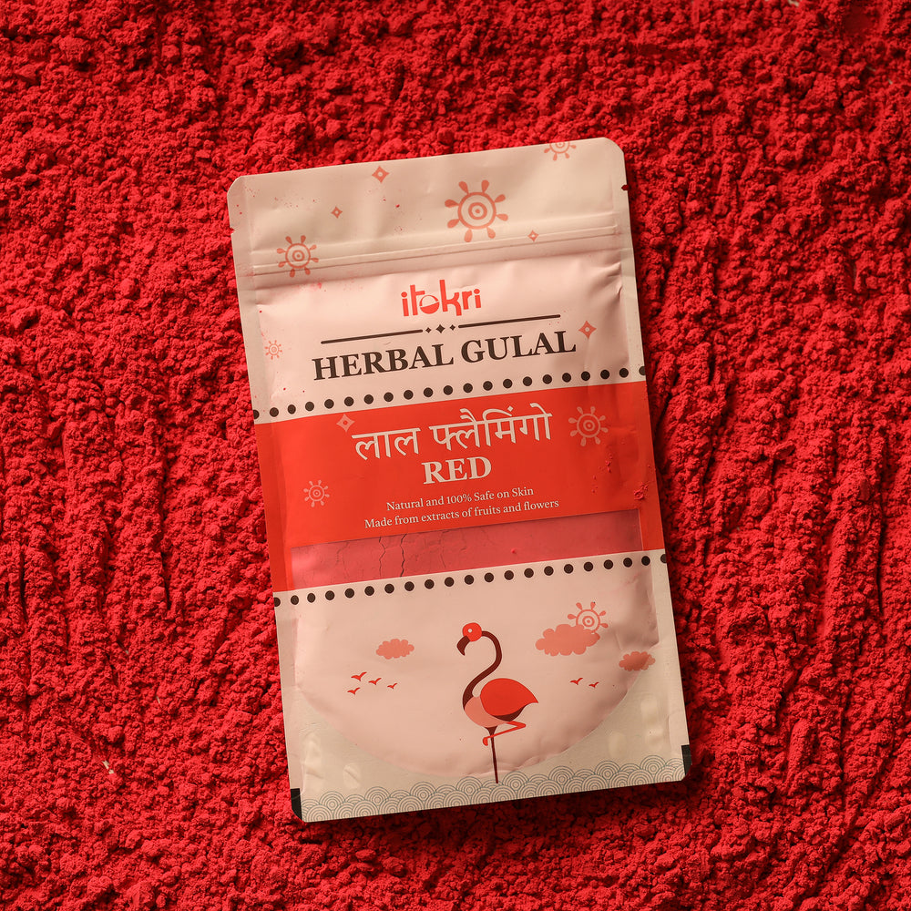 Green - लाल फ्लैमिंगो ~ Red Organic and Herbal Holi Color / Gulal (100gm)