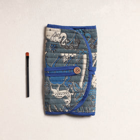  Kalamkari Fabric Multipurpose Segmented Make-up Brush Wrap Pouch/Case 