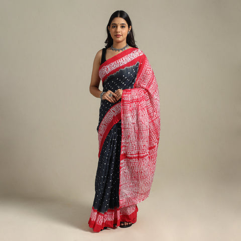 Grey - kutch tie-dye cotton bandhani saree 88 - handcrafted