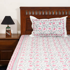 White - cotton double sanganeri bed sheet set (108 x 90 in)