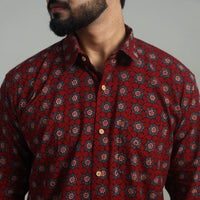 Maroon - Natural Dyed Cotton Men Ajrakh Print Shirt 08