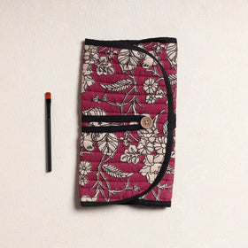  Kalamkari Fabric Multipurpose Segmented Make-up Brush Wrap Pouch/Case 