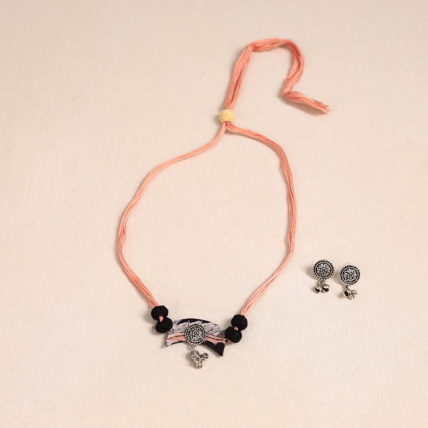 Peach German Silver Fabart Necklace Set