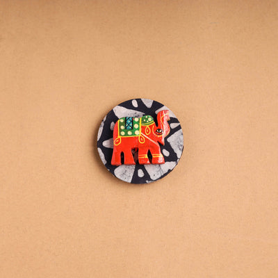 Elephant - Handmade Fabart Wooden Magnet 01