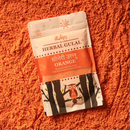 Red - सोनेरी उल्लू ~ Orange Organic and Herbal Holi Color / Gulal (100gm)