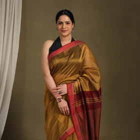 Brown - traditional handloom silk cotton maheshwari saree