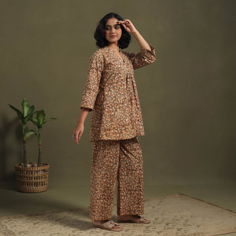 Brown Pedana Natural Dyed Block Print Kalamkari Co-ord Set 