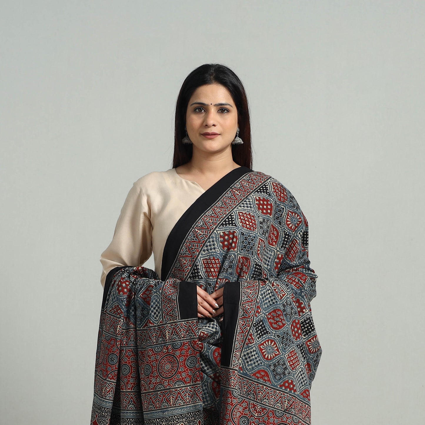 Hand Block Printed Cotton Ajrakh Dupatta 01